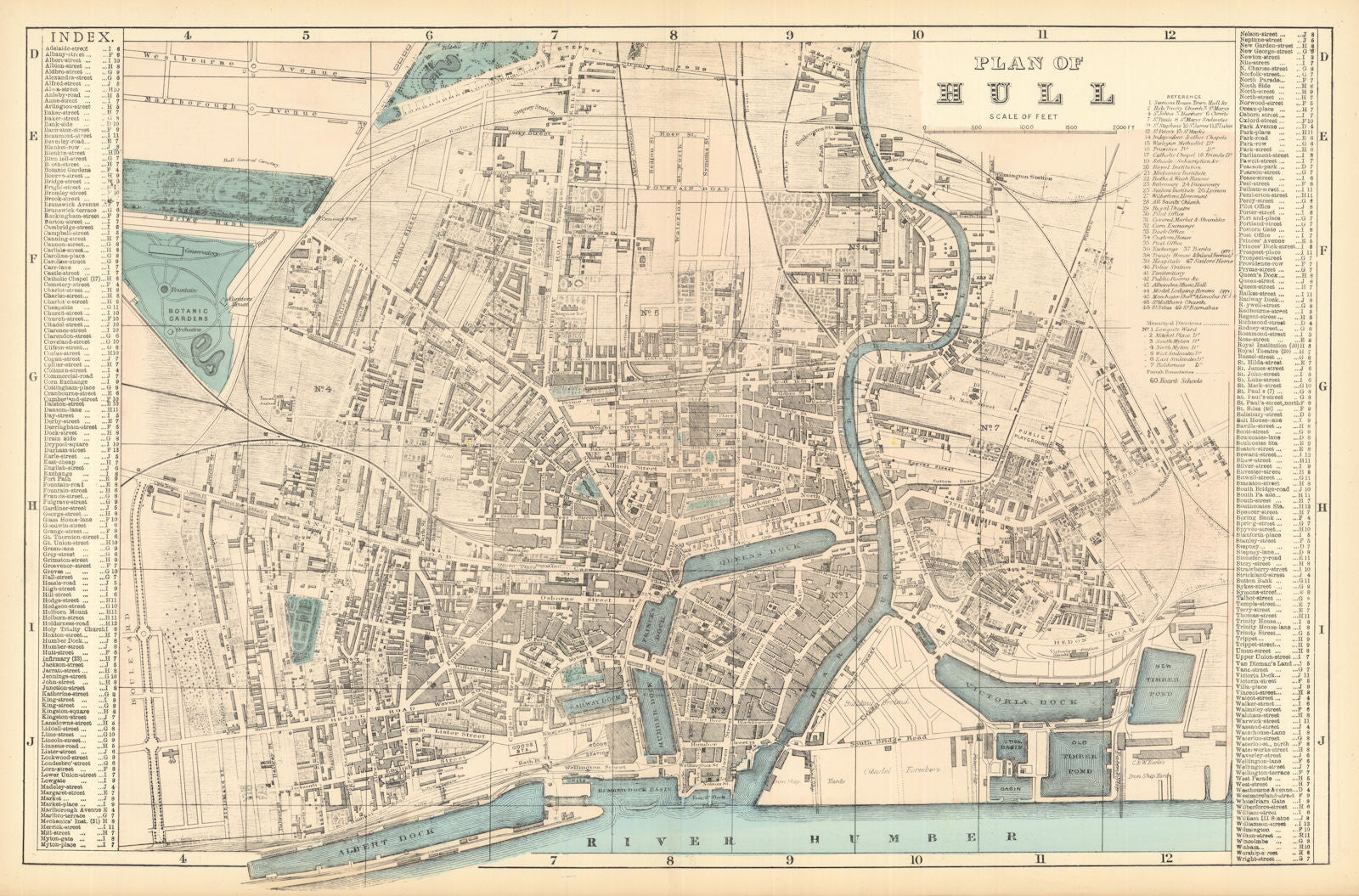 HULL Kingston Upon Hull antique town city plan by GW BACON Yorkshire 1885 map